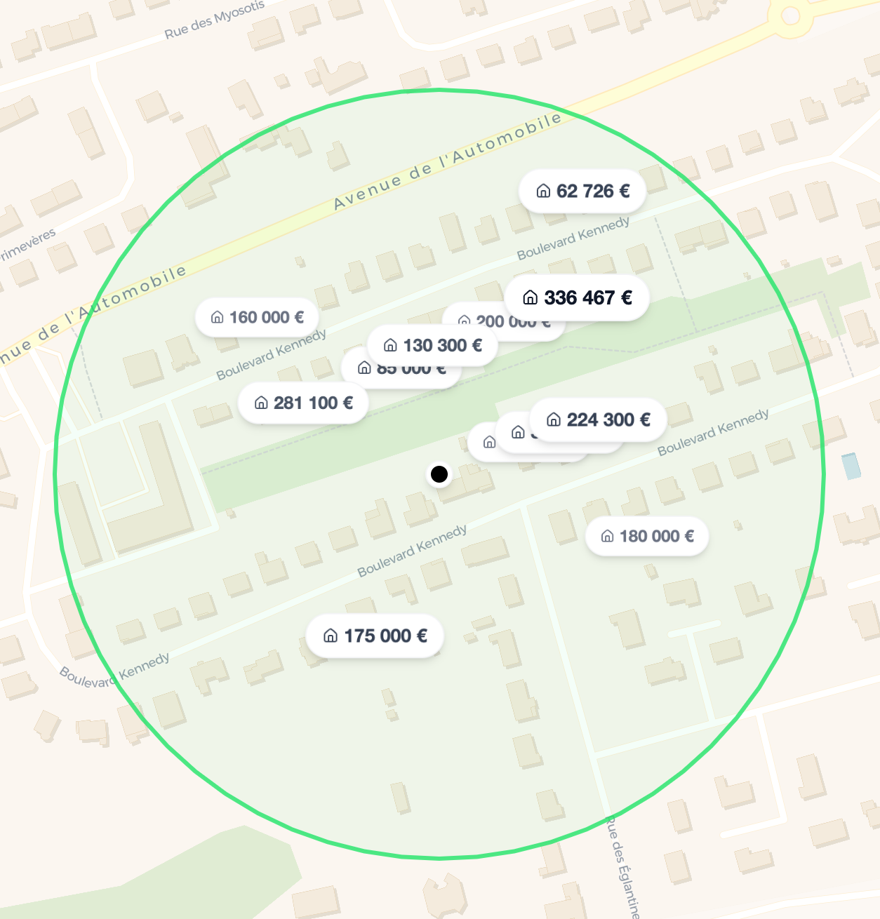Carte montrant la localisation de l'estimation immobilière