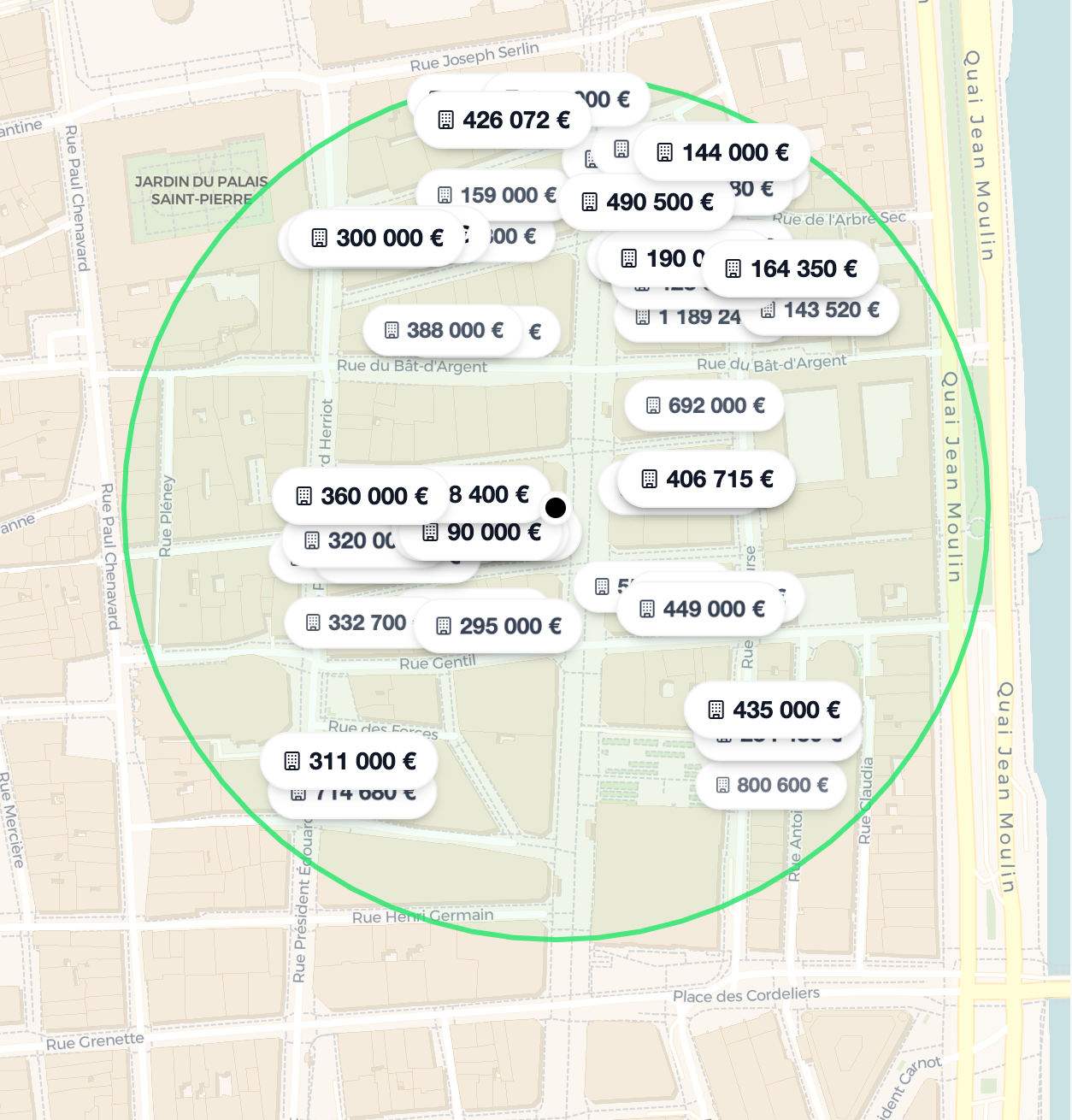 Carte montrant la localisation de l'estimation immobilière