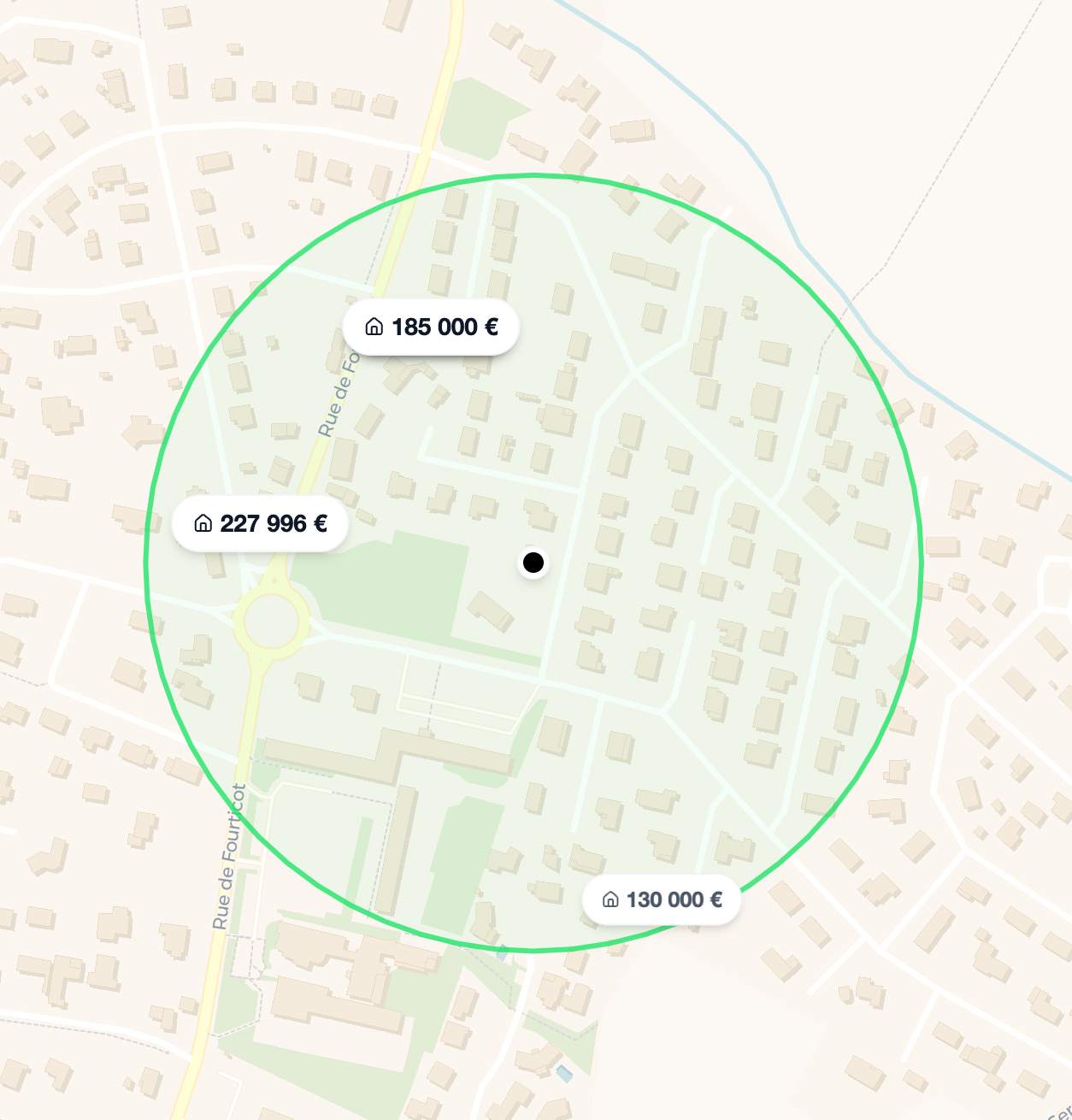 Carte montrant la localisation de l'estimation immobilière