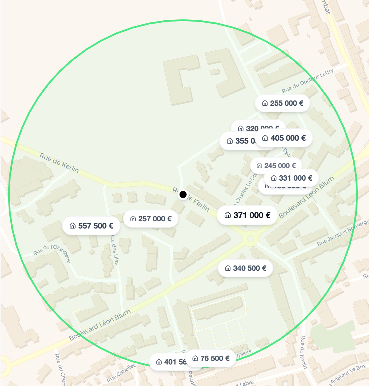Carte montrant la localisation de l'estimation immobilière