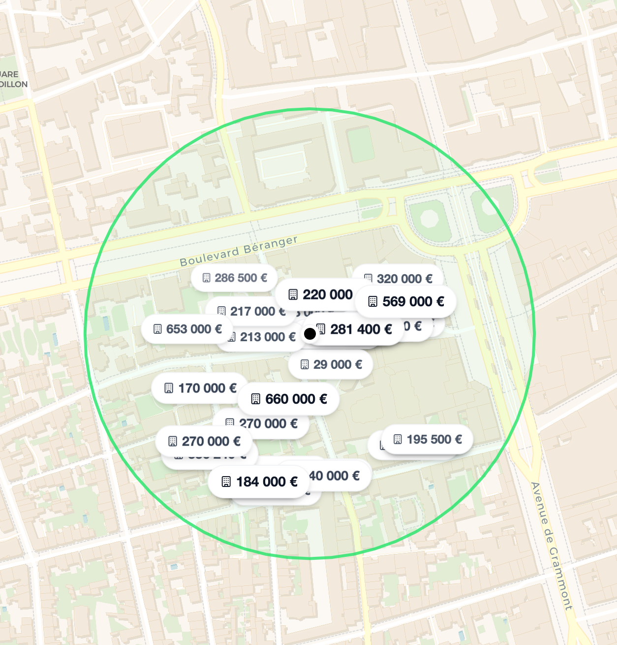 Carte montrant la localisation de l'estimation immobilière