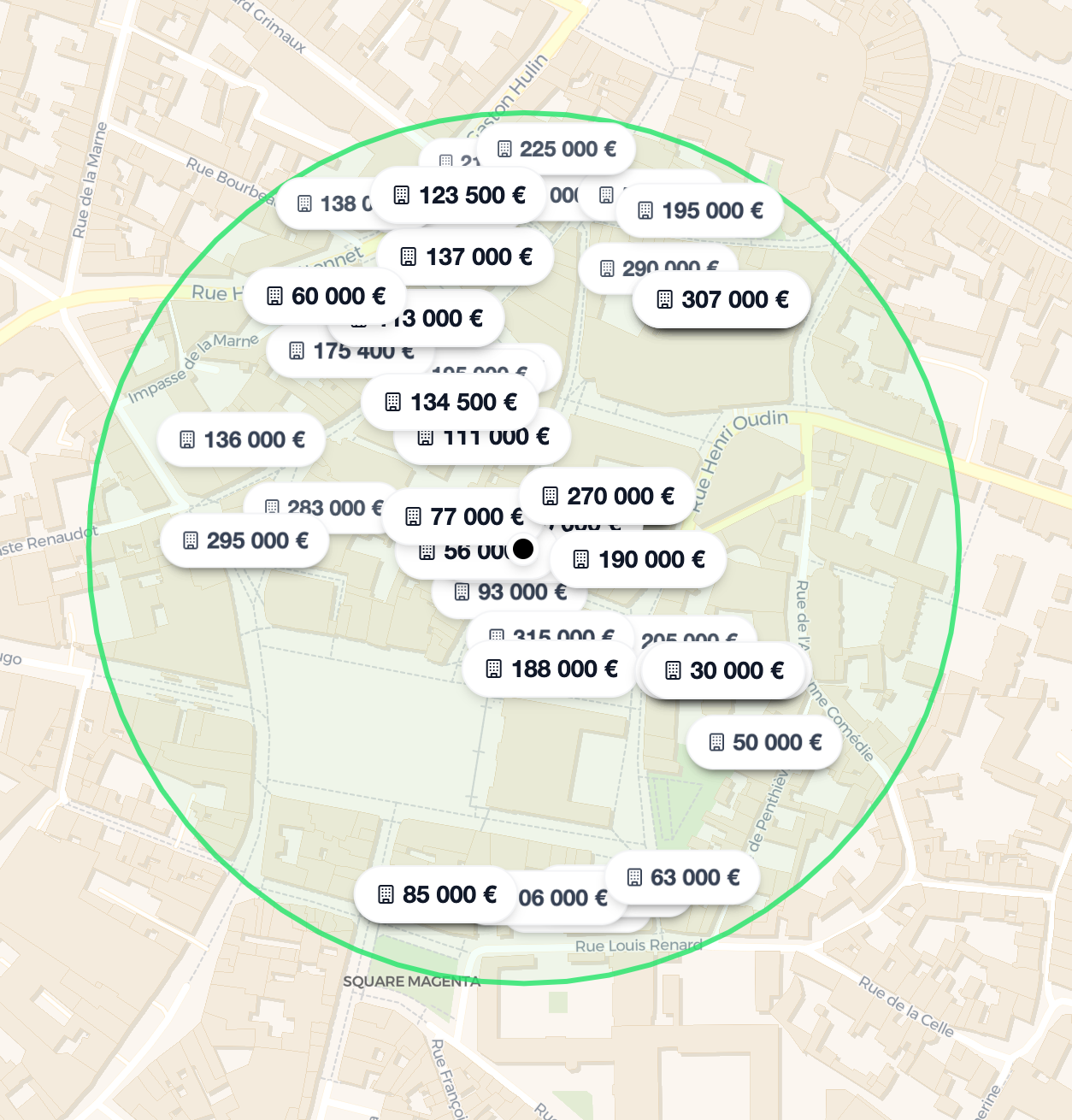 Carte montrant la localisation de l'estimation immobilière
