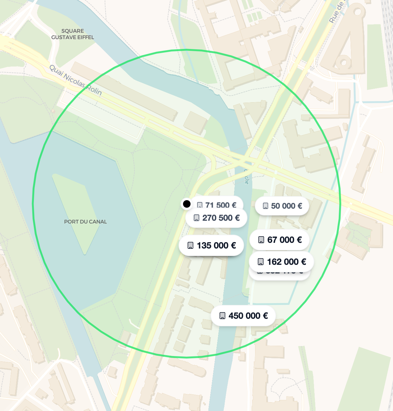 Carte montrant la localisation de l'estimation immobilière