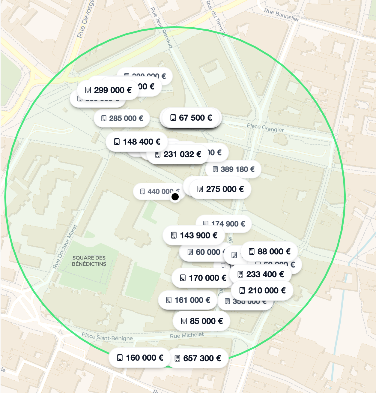 Carte montrant la localisation de l'estimation immobilière