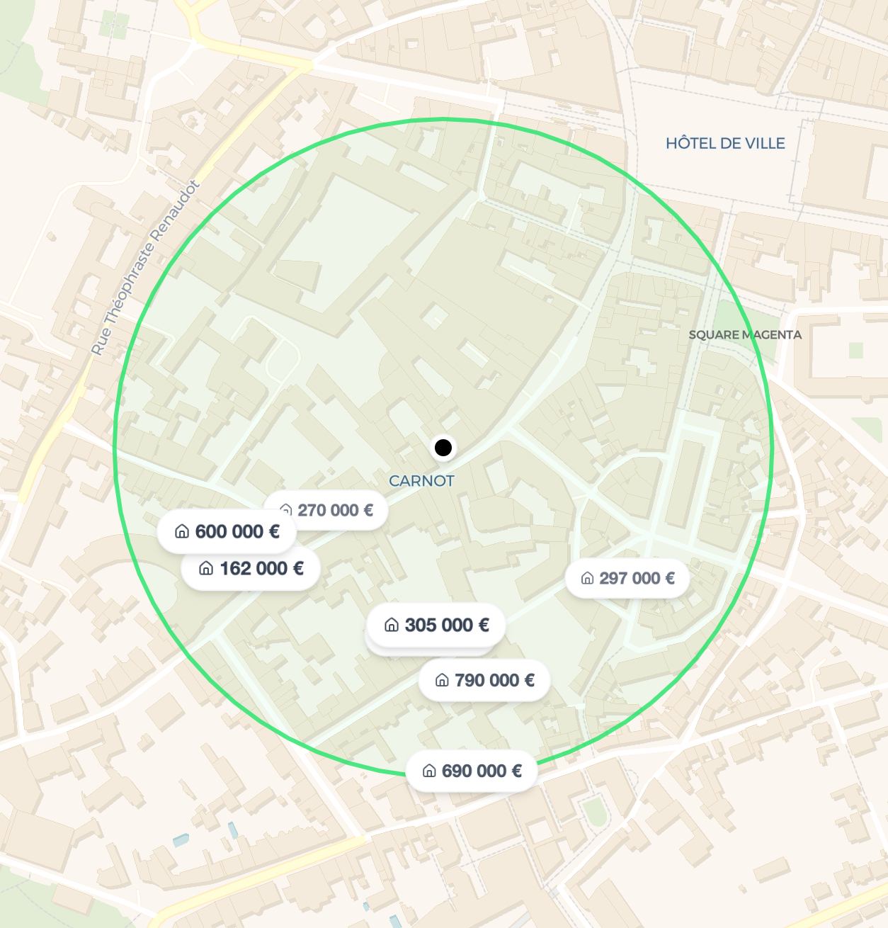 Carte montrant la localisation de l'estimation immobilière