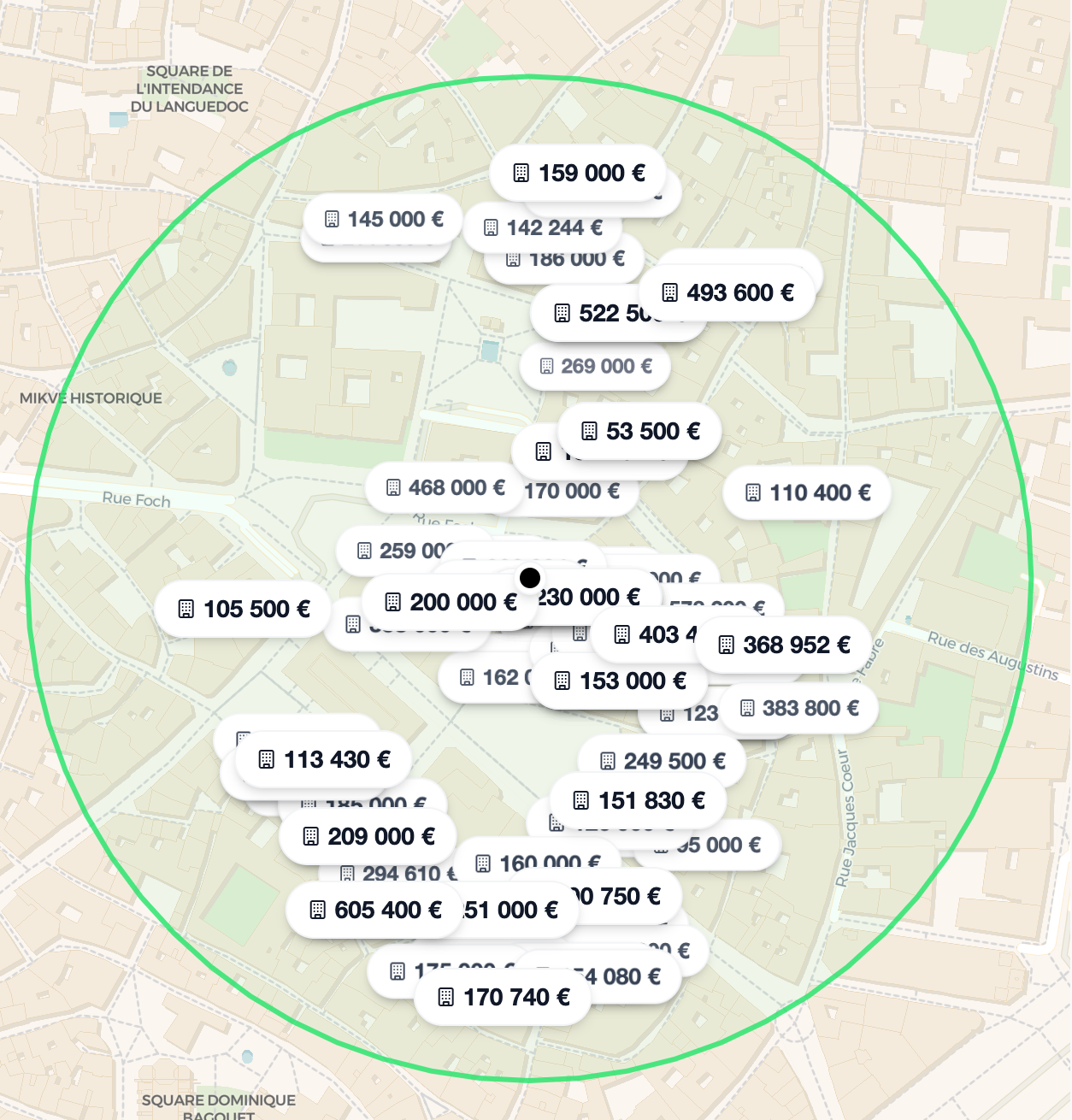 Carte montrant la localisation de l'estimation immobilière