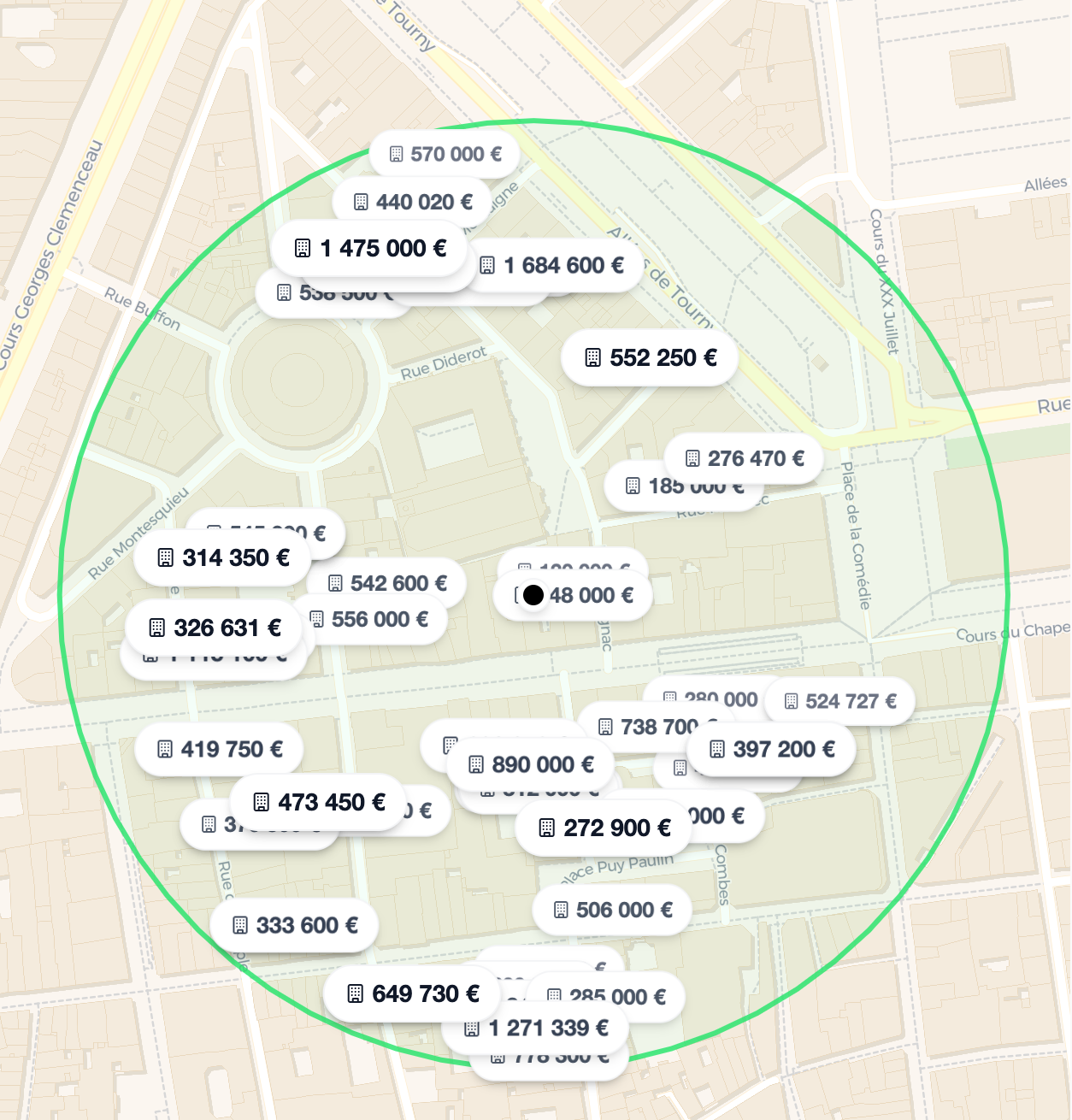 Carte montrant la localisation de l'estimation immobilière