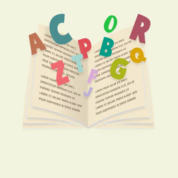 open book with floating letters from the alphabet