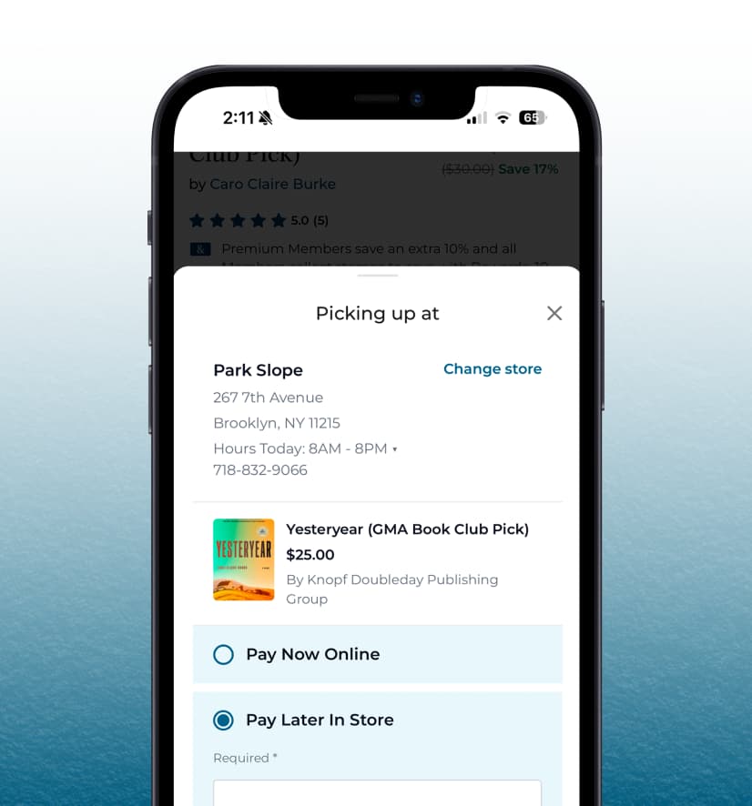 App screen shot of the store pickup page
