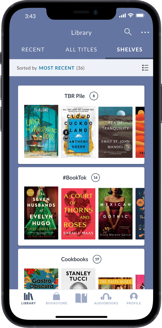 NOOK App shelves view