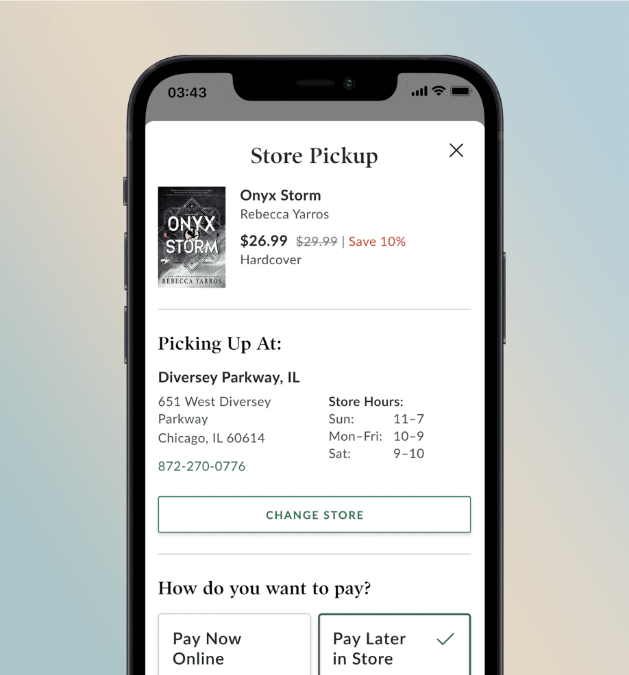 App screen shot of the store pickup page