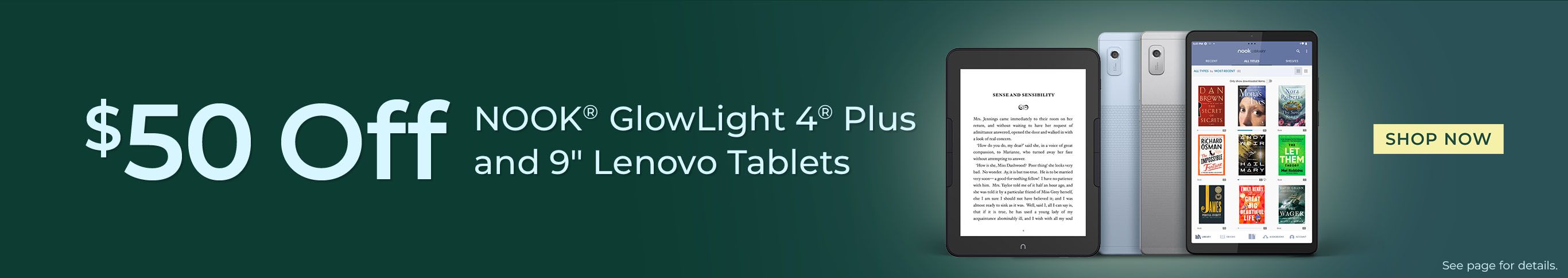 $50 Off NOOK® GlowLight 4® Plus & 9" Lenovo Tablets - Shop Now