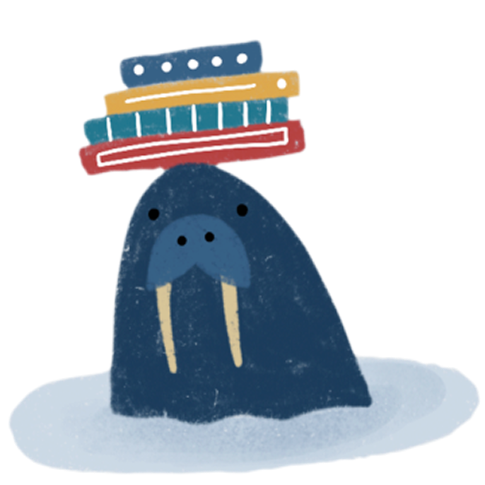 Walrus with books on it's head