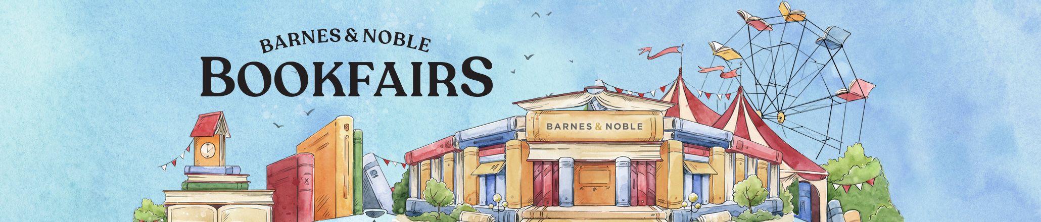 B&N Bookfairs Logo and bookfair illustration