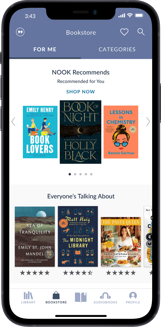 NOOK App bookstore view