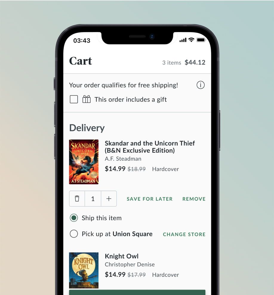 App screen displaying the Cart