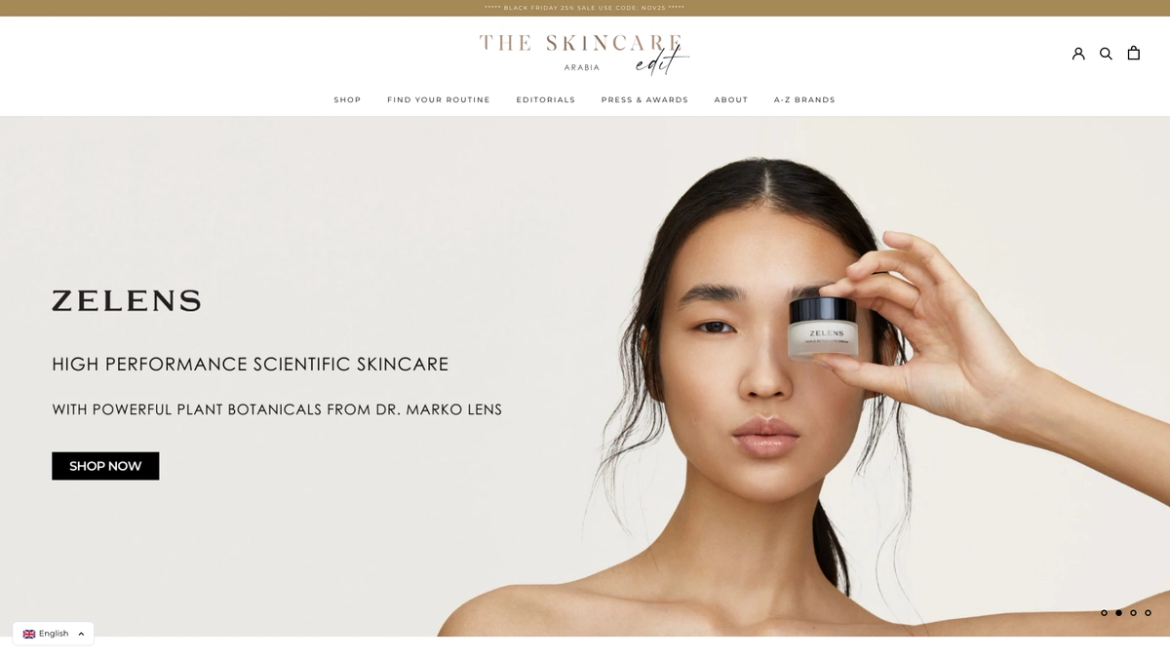 Skincare edit in the UAE ecommerce website screenshot