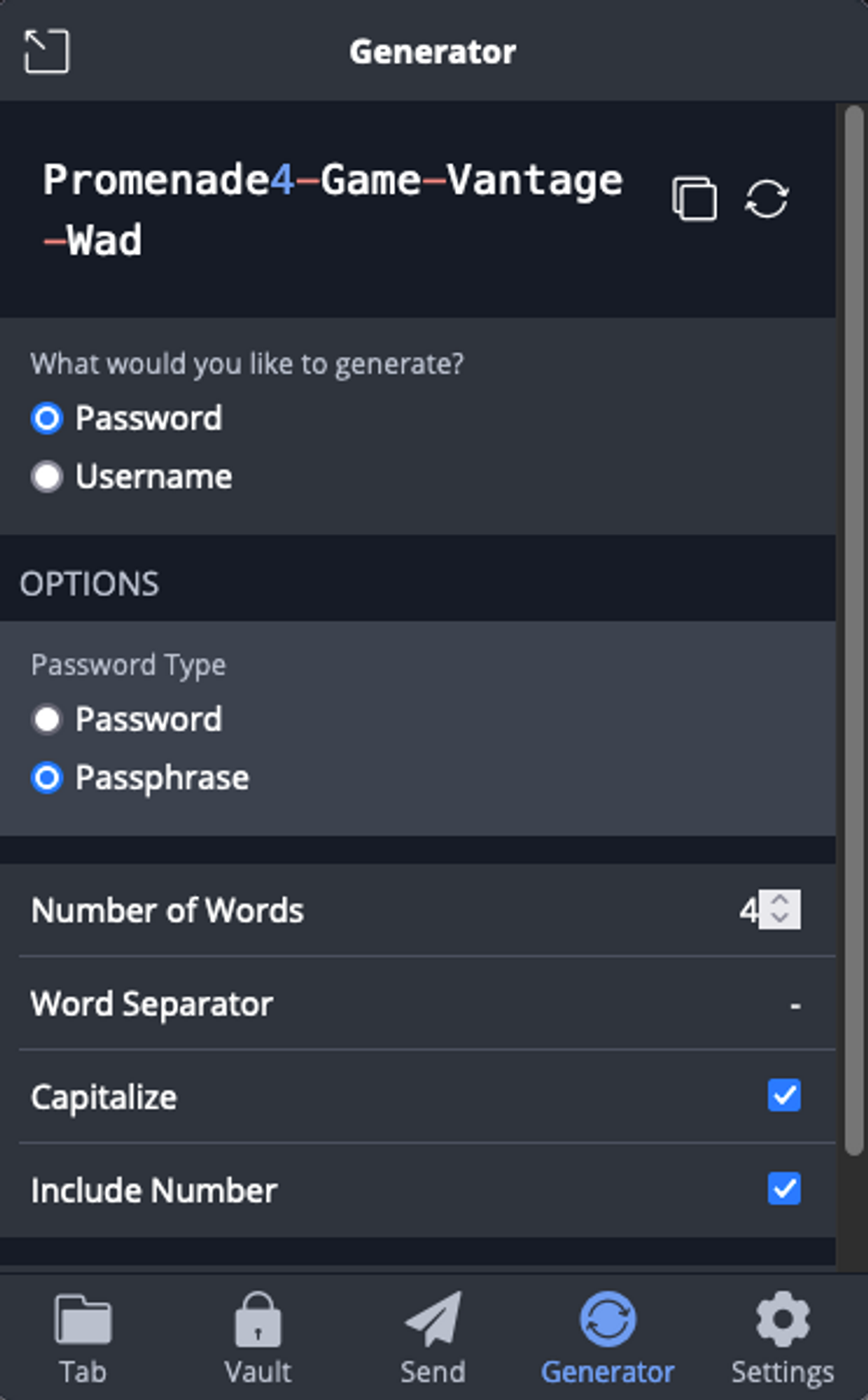 Generating a secure passphrase using BitWarden