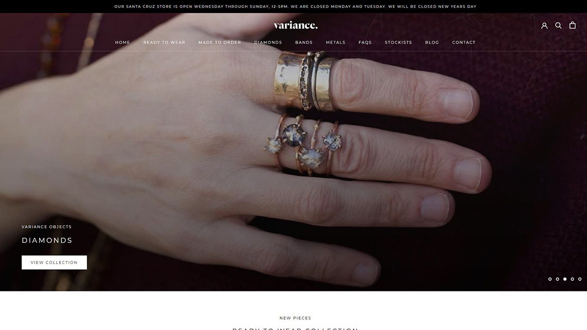 Variance Objects Website Showing their hand made jewelry