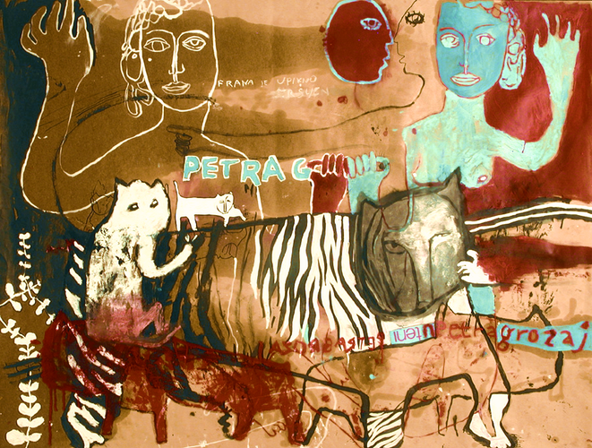 Tiger and me 2, mixed media on paper, 100 x 120 cm