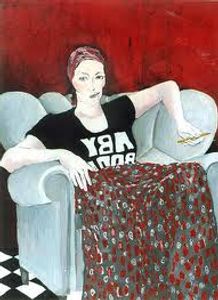 Portrait in chair, oil on board,120 x 100 cm