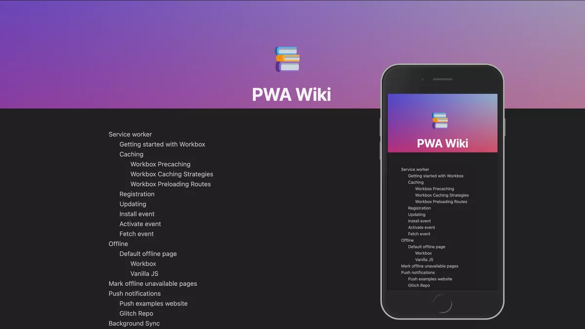 The PWA wiki website desktop and mobile screenshots