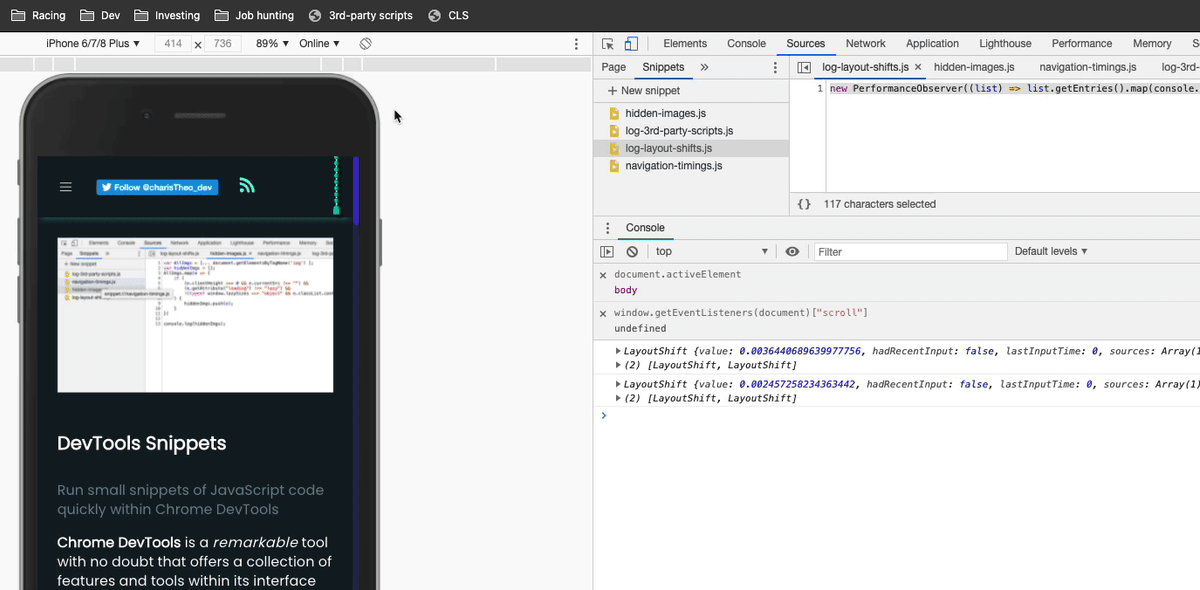 Executing a snippet by pressing the browser bookmarklet from the Bookmarks Bar