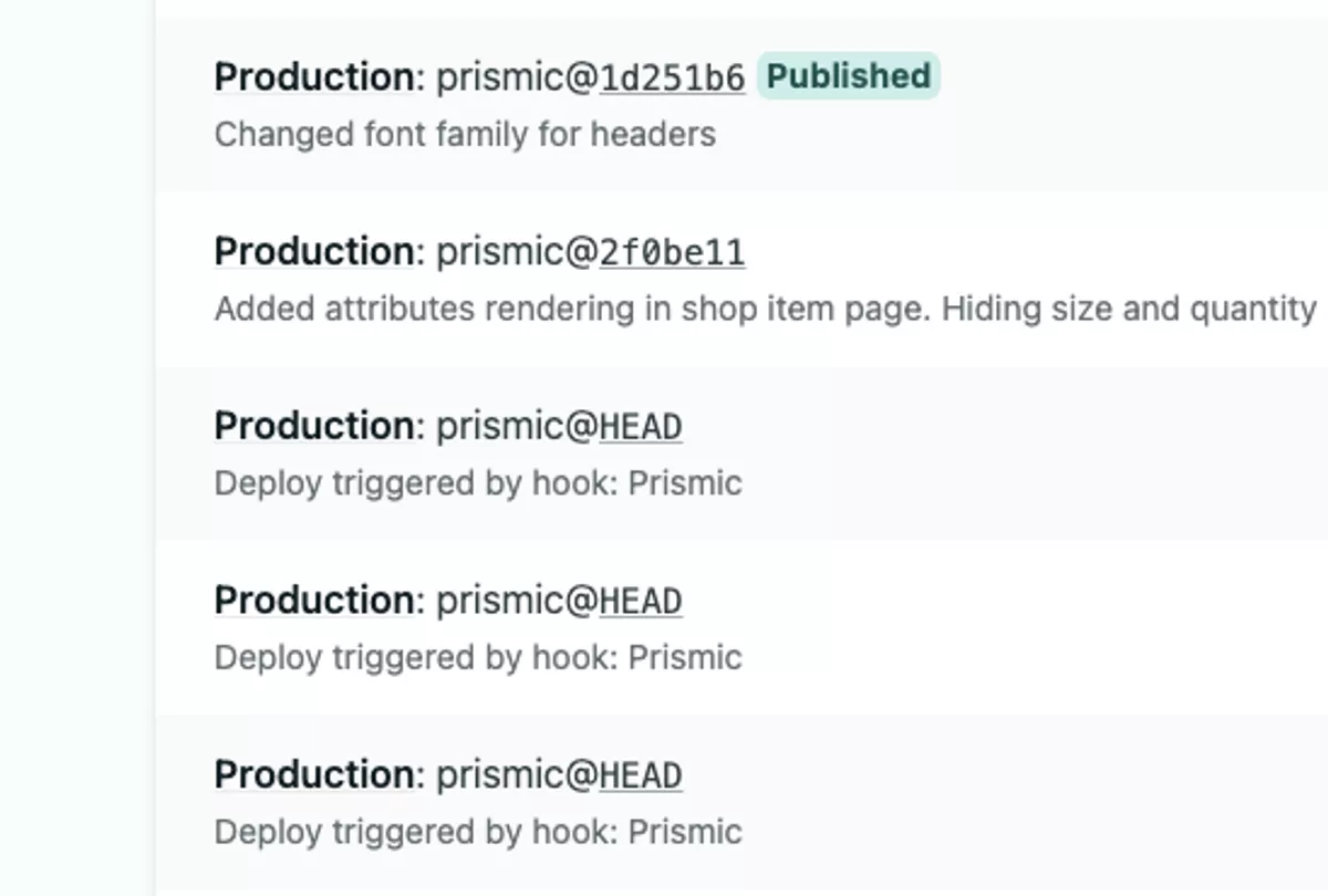 Netlify dashboard showing the build process connected to Prismic