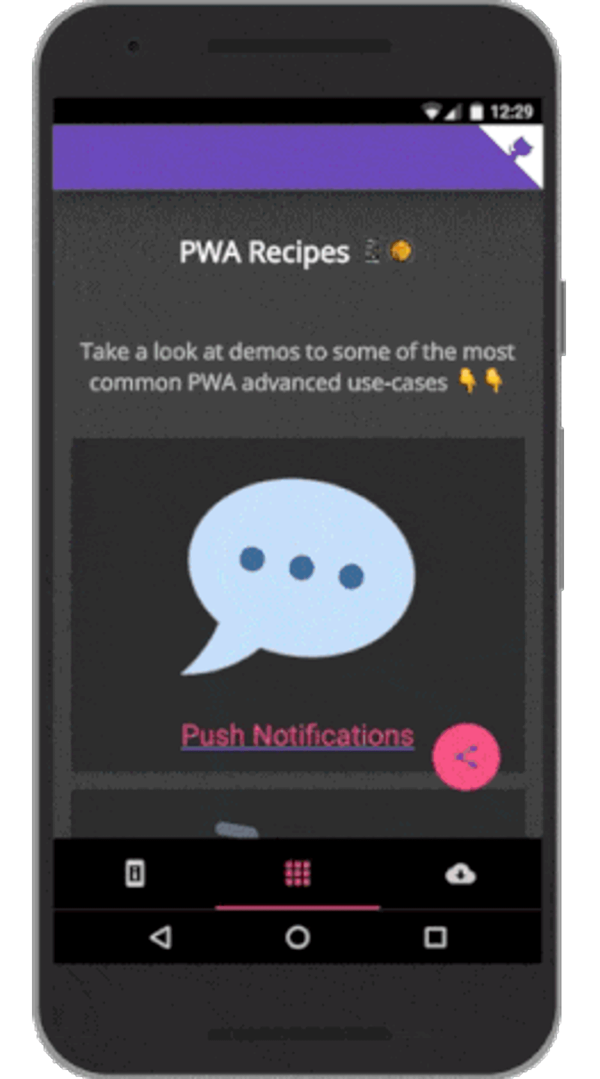 An animation showing offline mode and visiting saved pages while offline