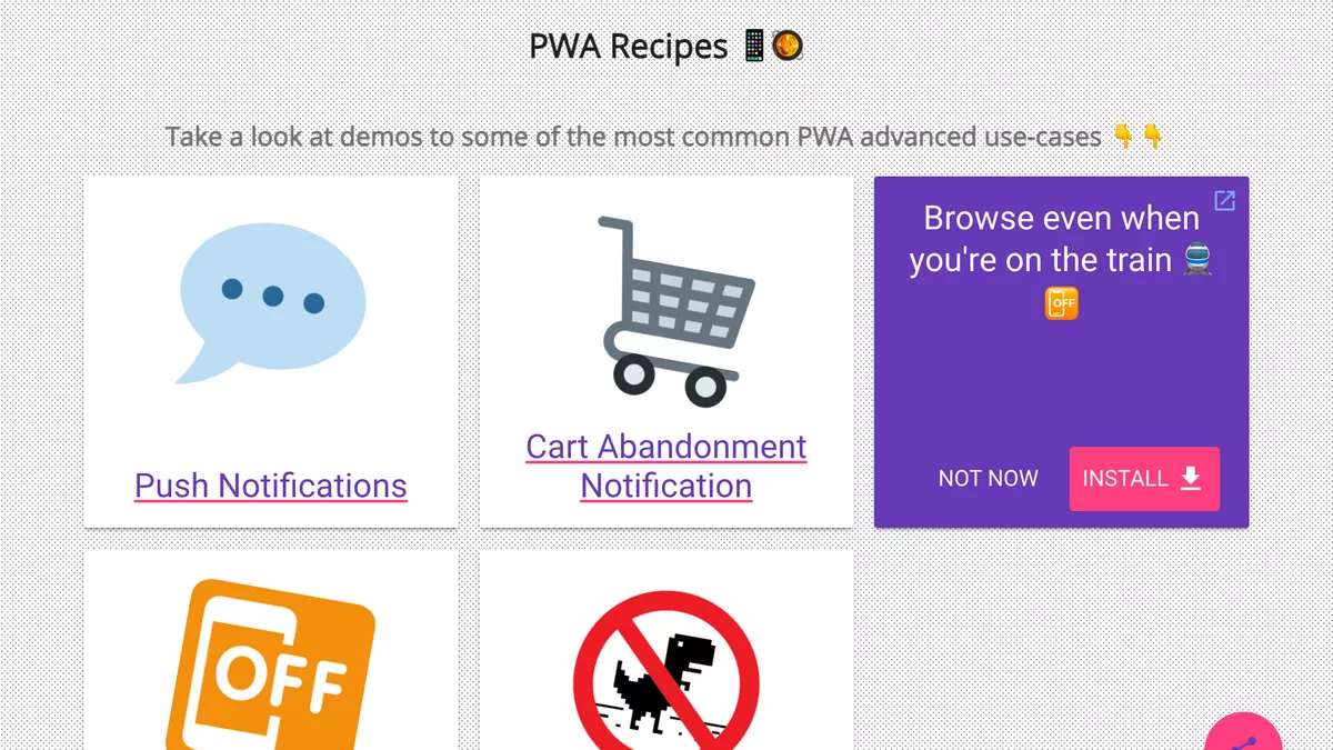 The PWA Recipes website desktop screenshot