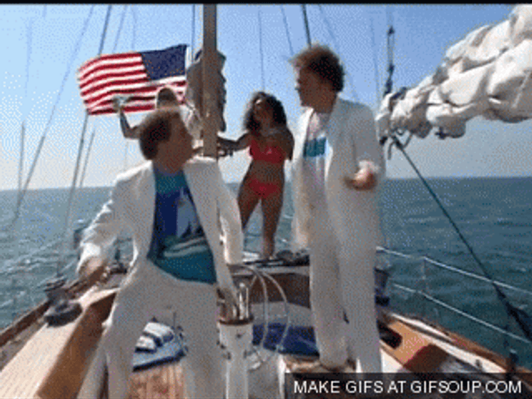 animated GIF showing a person inspecting a boat for damage