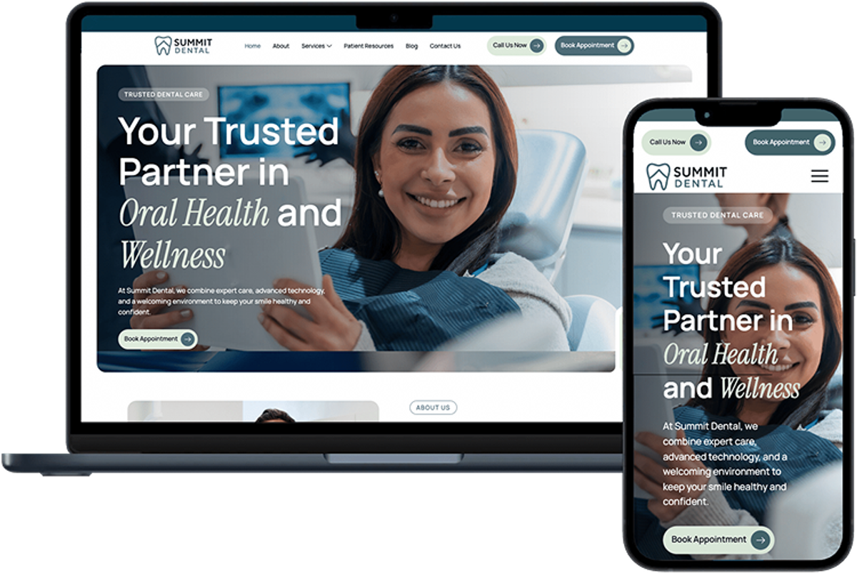Custom Energize dental website shown on desktop and mobile