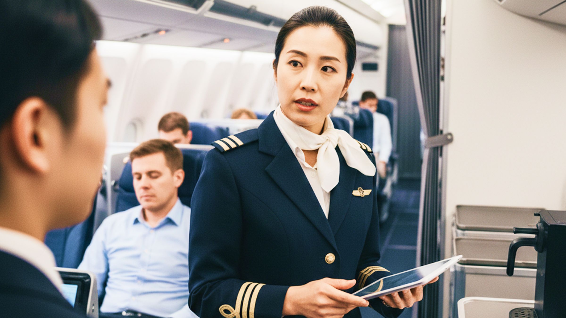 Listen to the instructions from your Flight Purser