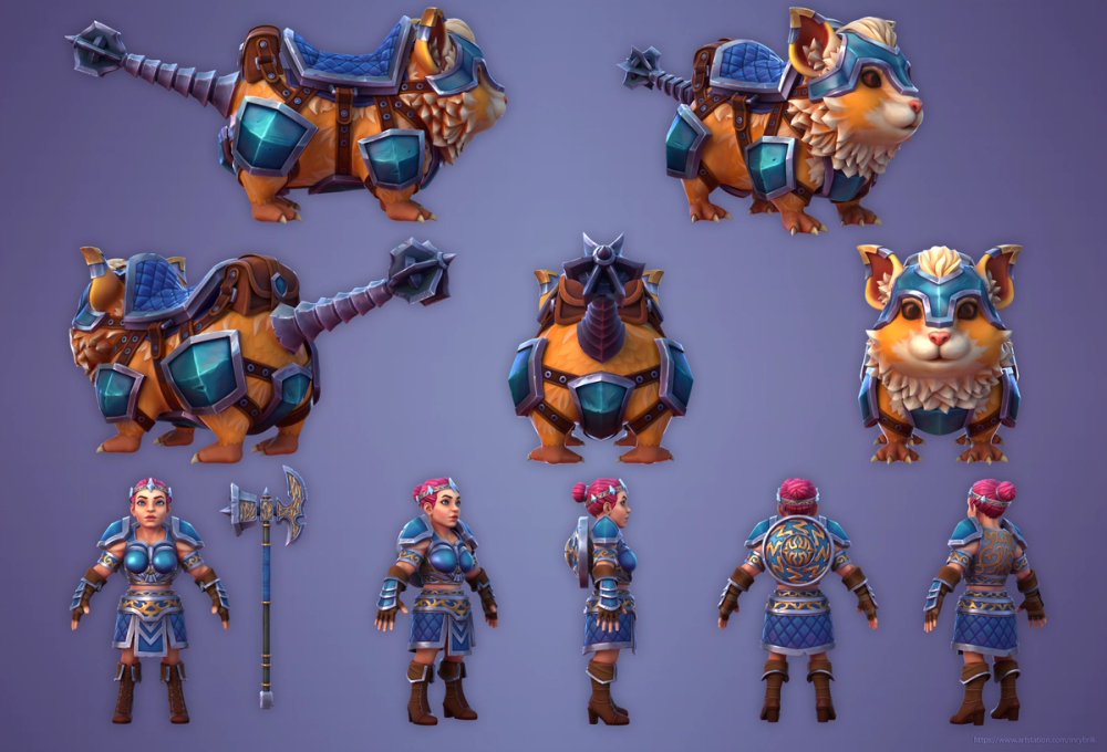 Dwarven Hamster Rider - PBR Stylized Character breakdown