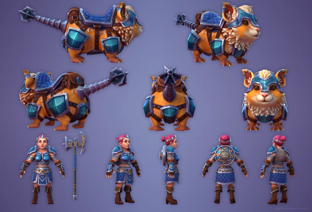 Dwarven Hamster Rider - PBR Stylized Character breakdown