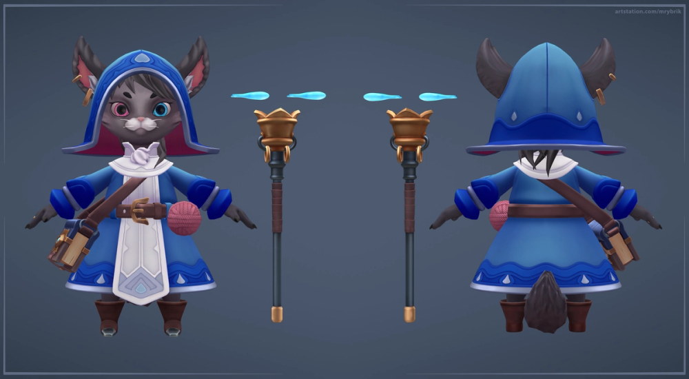 Cat Water Priest - PBR Stylized Character breakdown