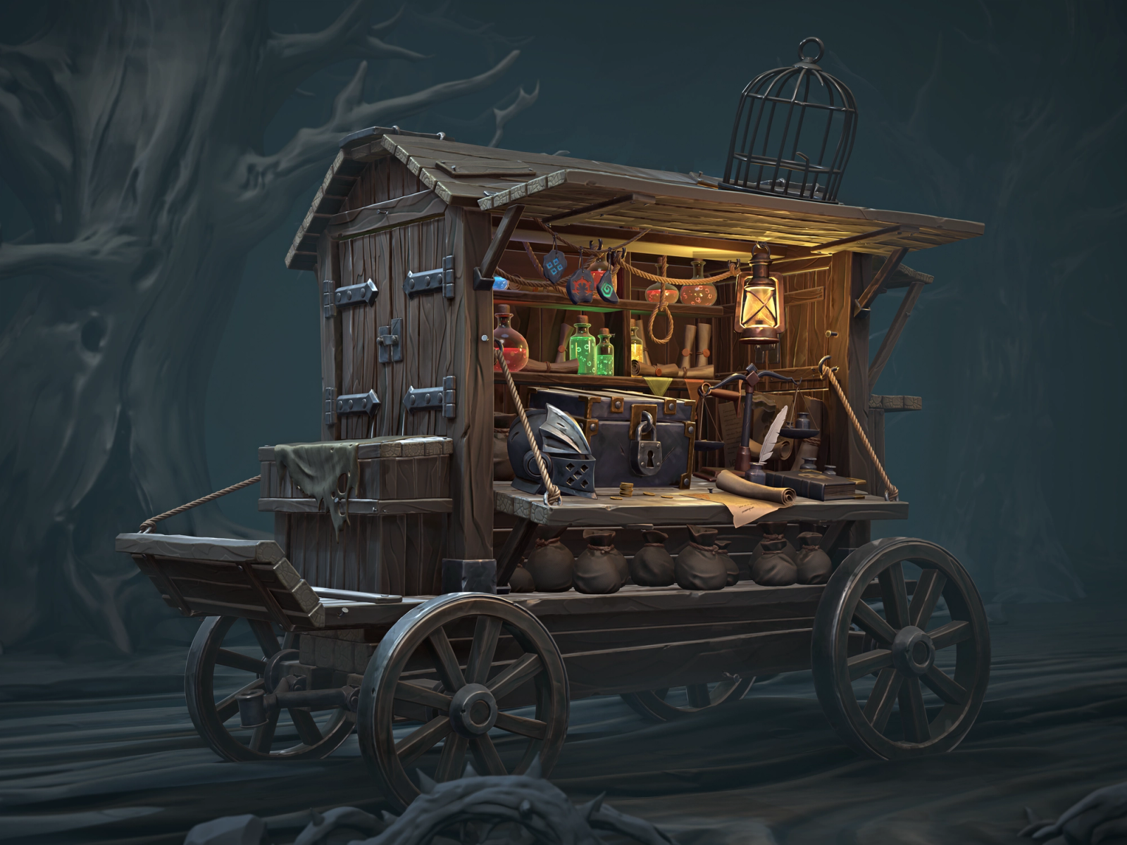 Caravan shop for adventurers in the Dark Forest