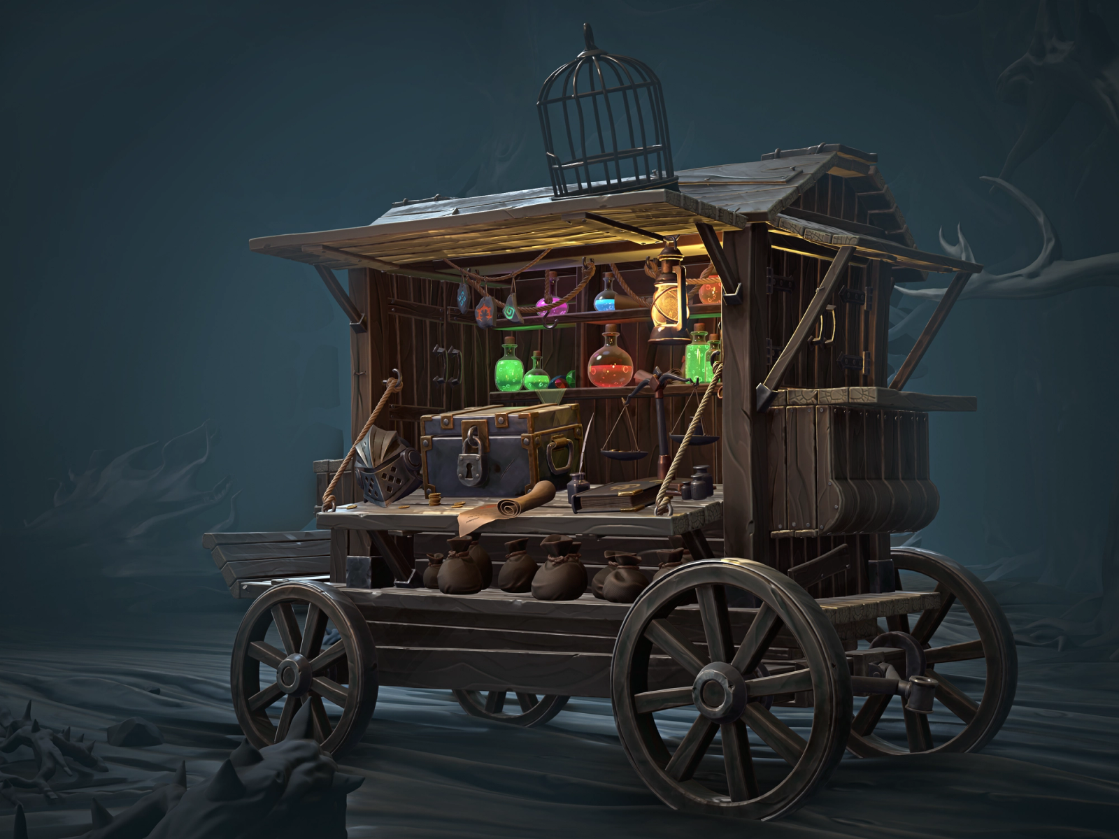 Caravan shop for adventurers in the Dark Forest
