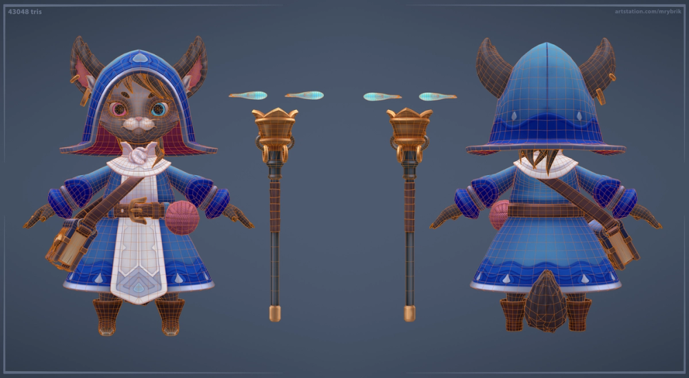 Cat Water Priest - PBR Stylized Character breakdown