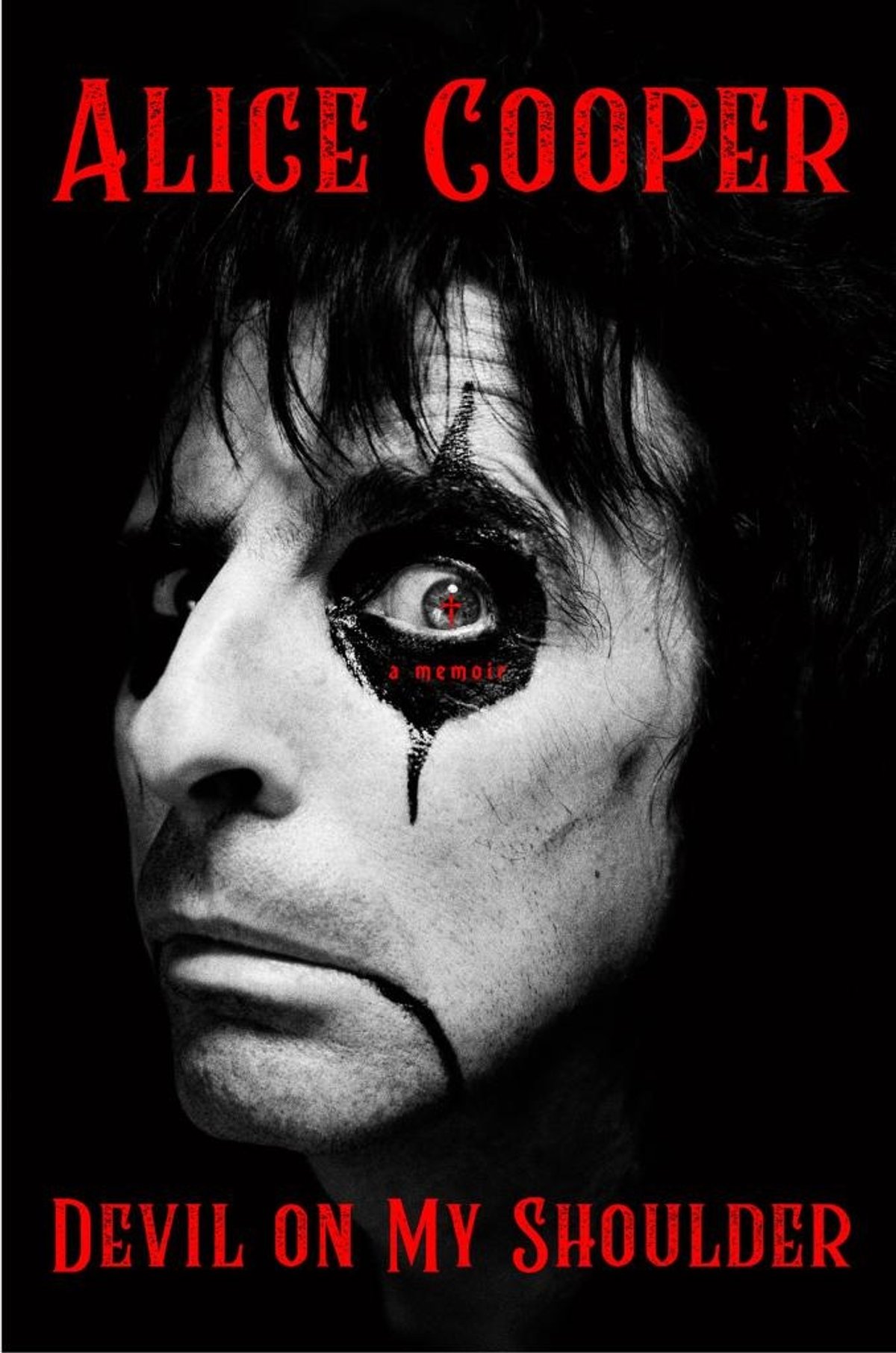 Capa americana de “Devil on My Shoulder”, com o rosto de Alice Cooper em preto e branco.
