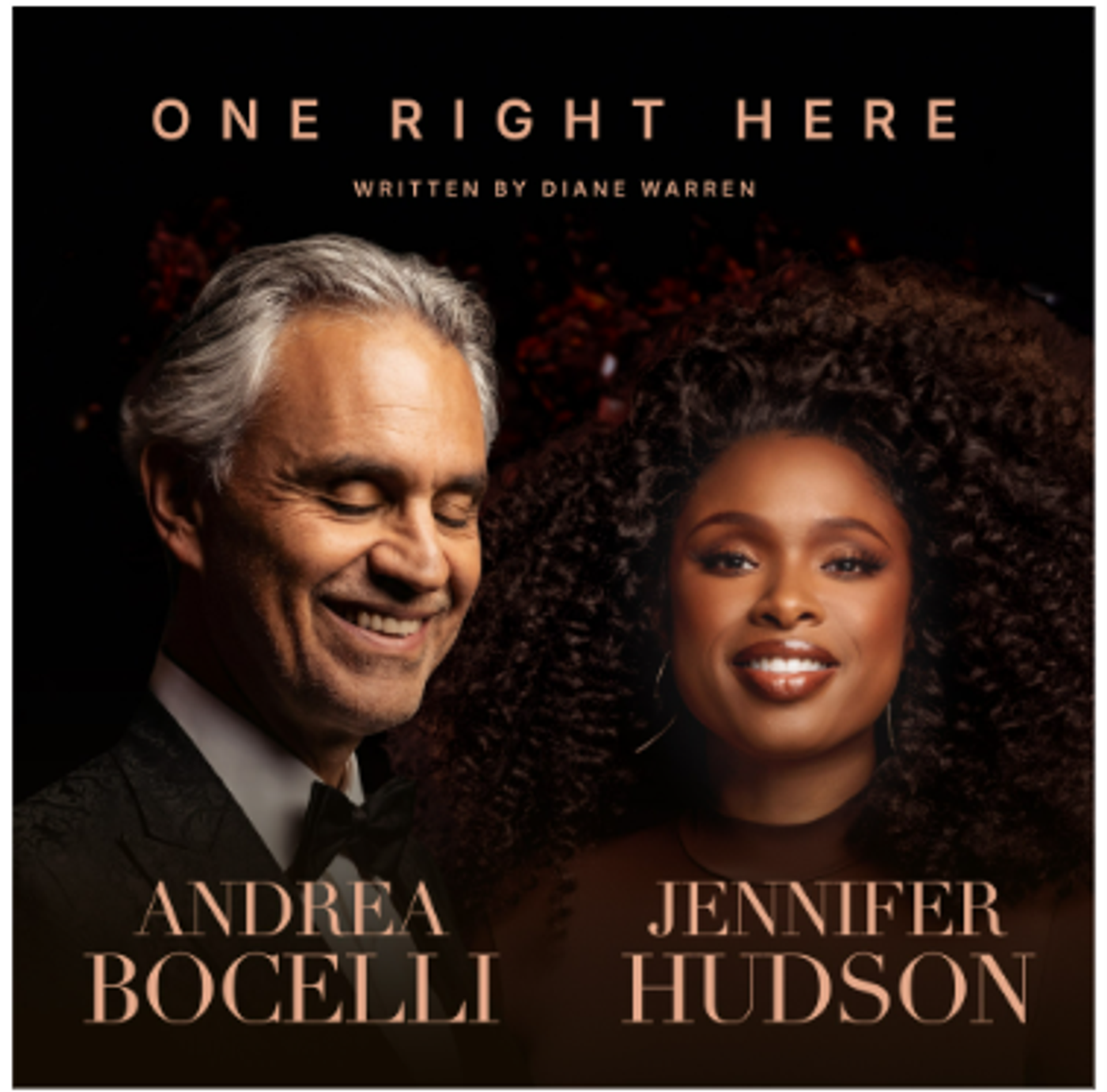Imagem de divulgação de Andrea Bocelli e Jennifer Hudson para One Right Here