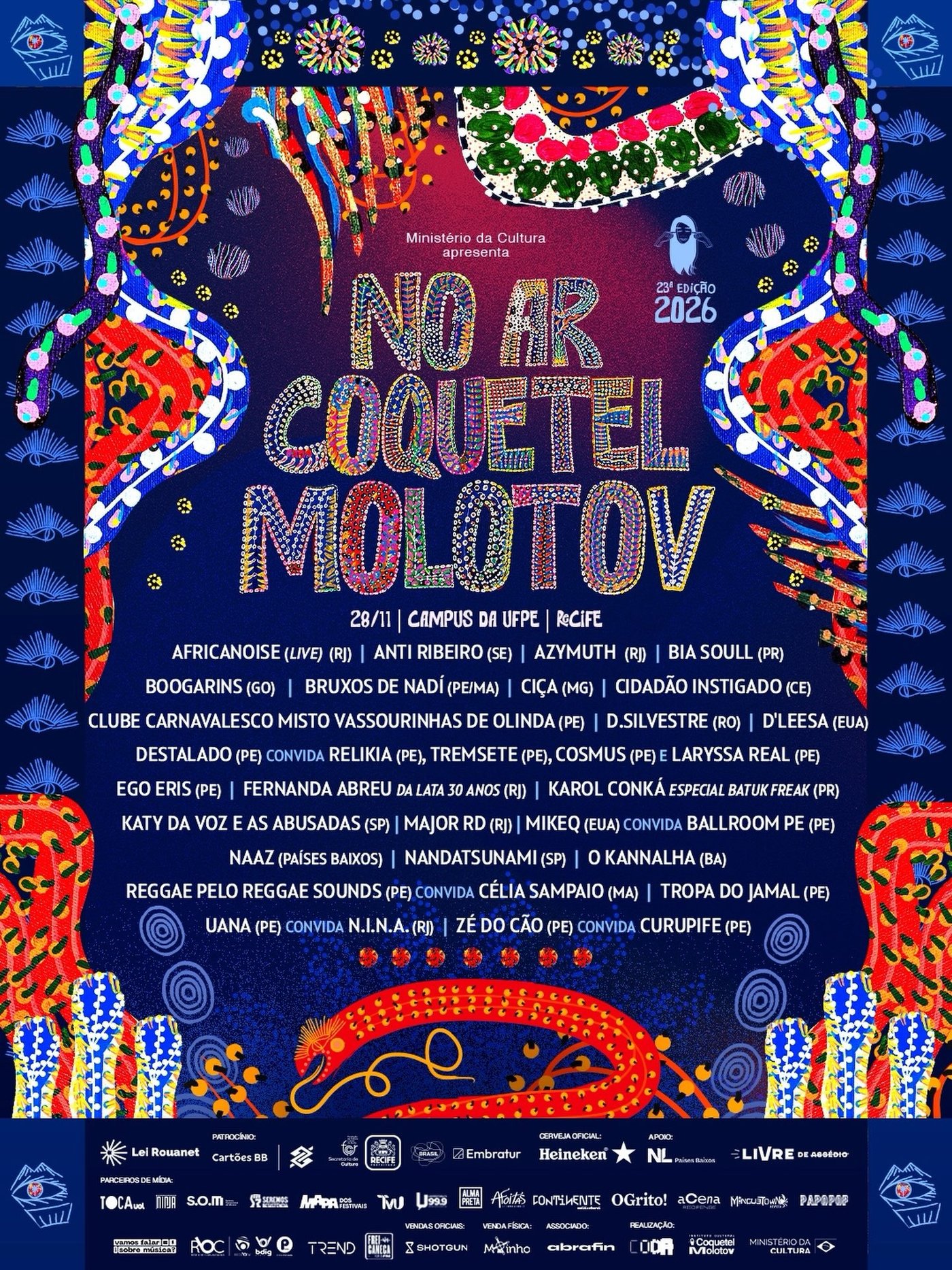 Cartaz oficial do No Ar Coquetel Molotov 2026, com atrações e data no Recife