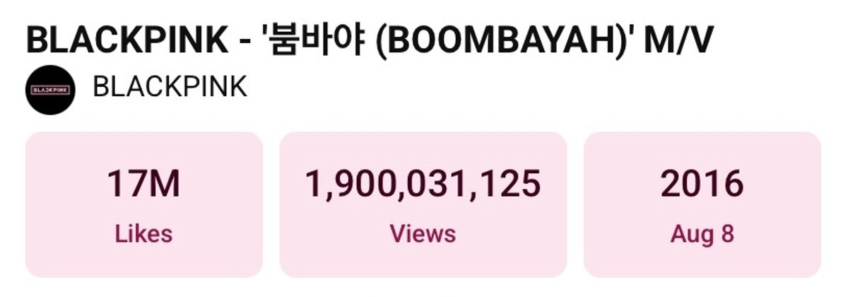 Registro do contador do vídeo BOOMBAYAH com mais de 1,9 bilhão de visualizações