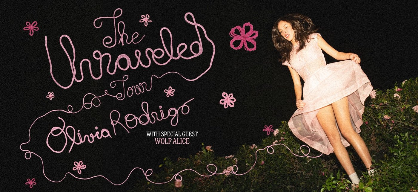 Material oficial da Unraveled Tour de Olivia Rodrigo para as datas de Hartford