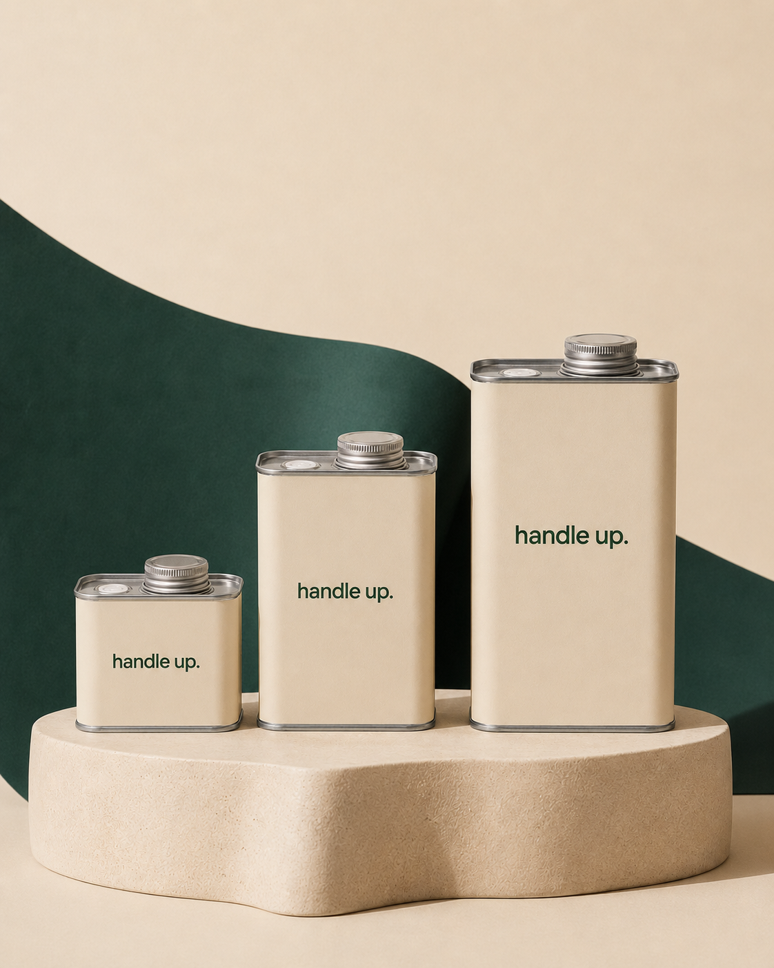 Custom screw cap tins shown in three sizes