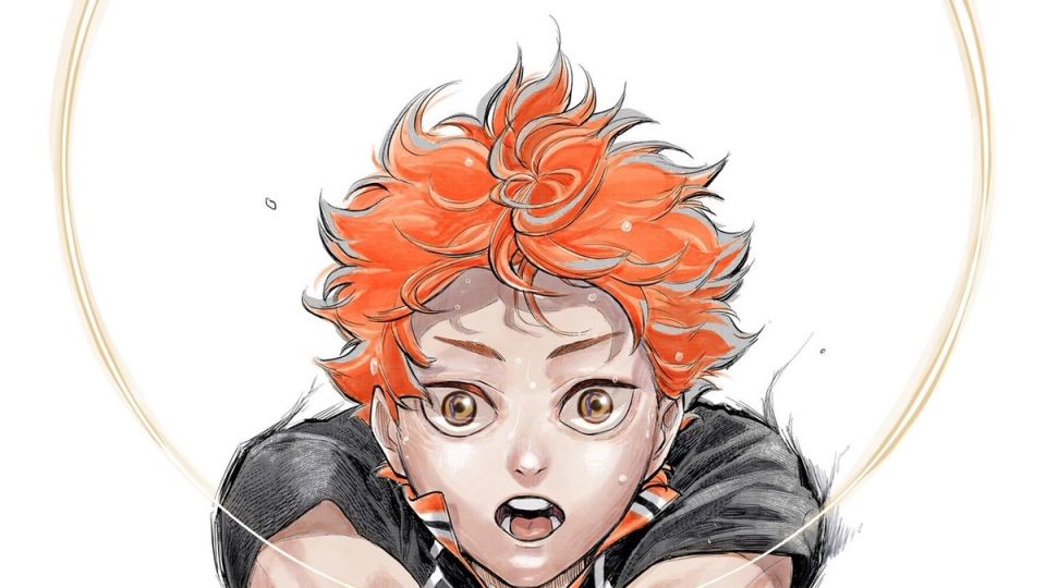 Hinata Shoyo, de Haikyu!!, em close com expressão concentrada, na ilustração inédita de Haruichi Furudate para a colaboração com o Haruko