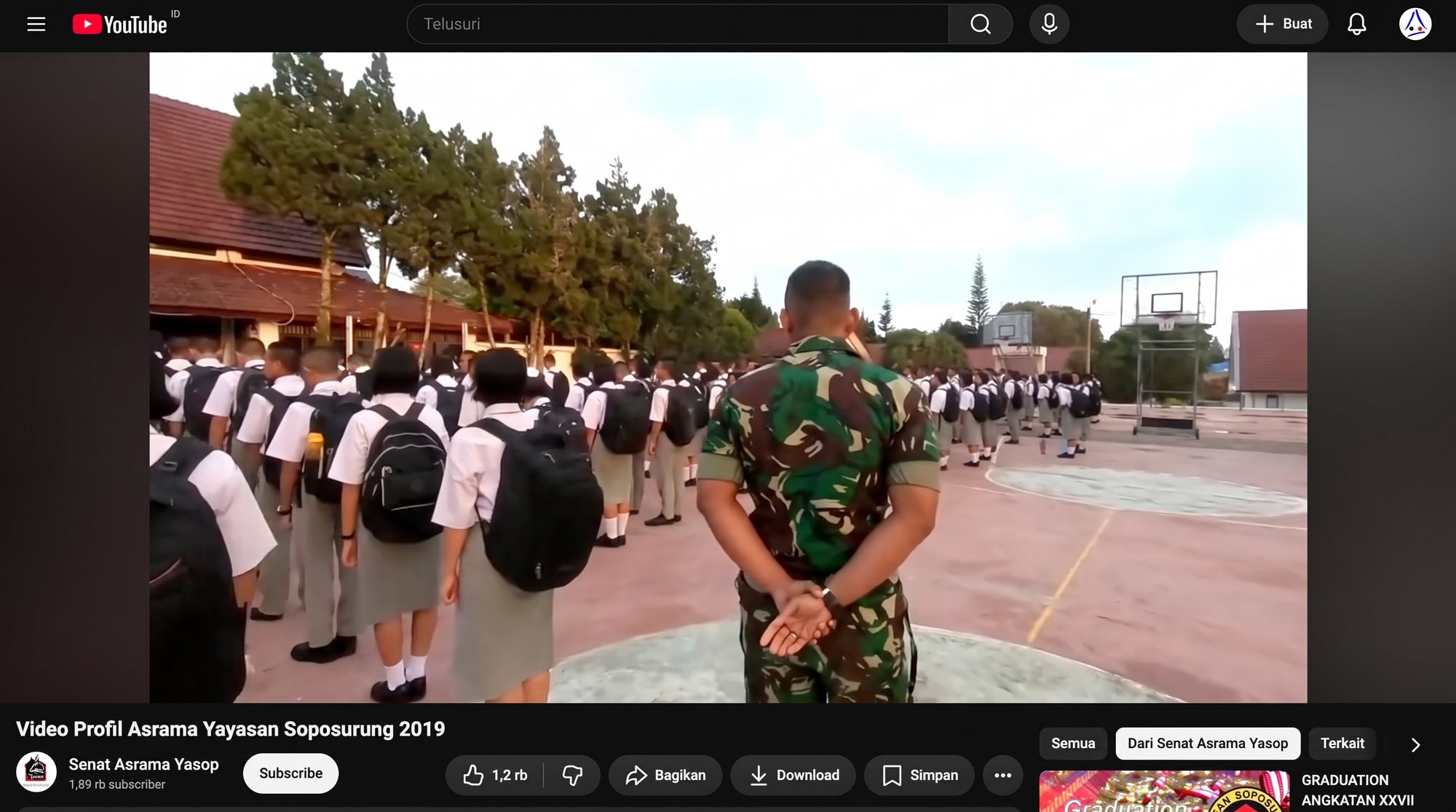 Tangkapan layar kanal YouTube Senat Asrama Yasop