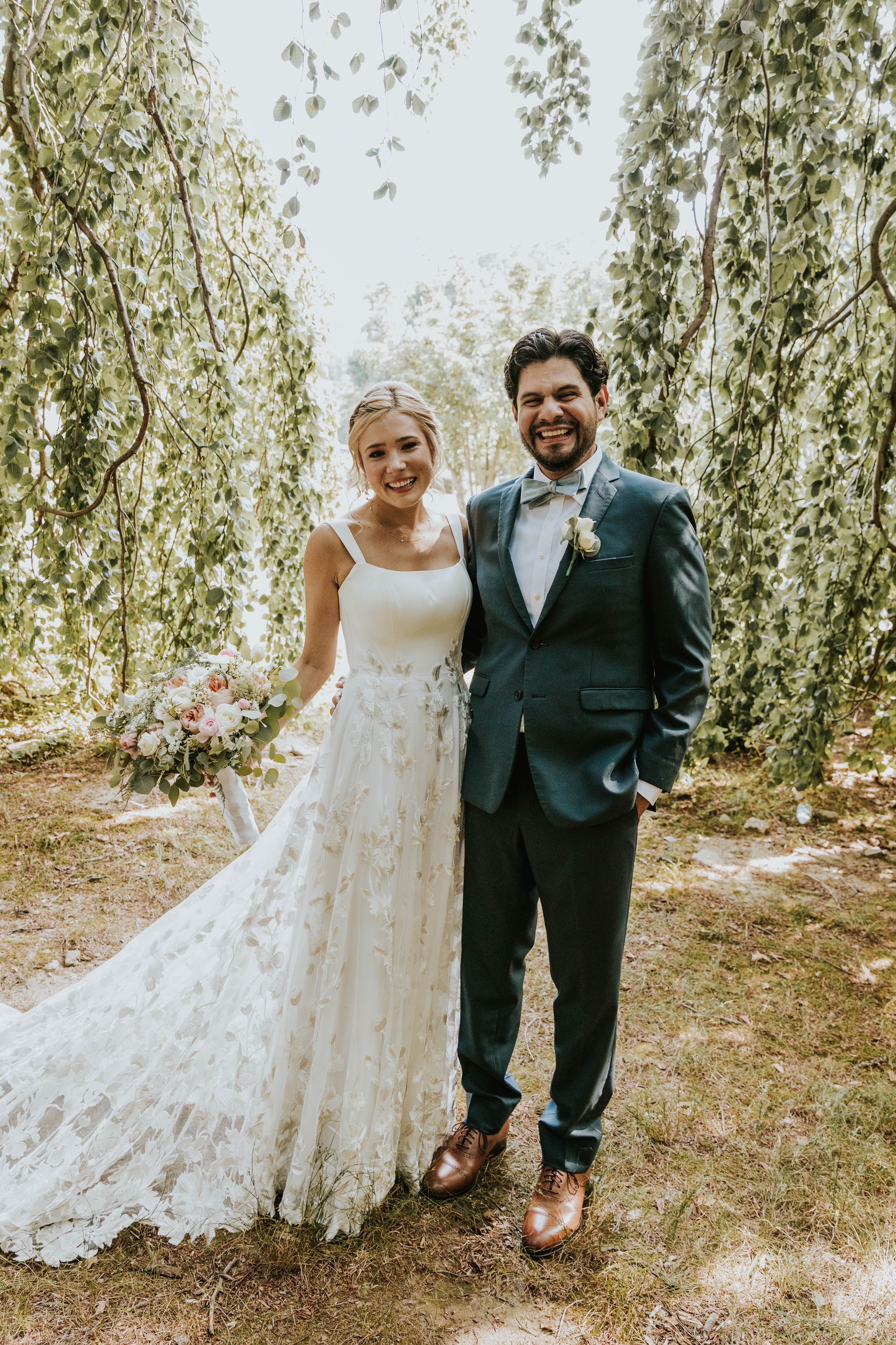 Bride and Groom in blue suit