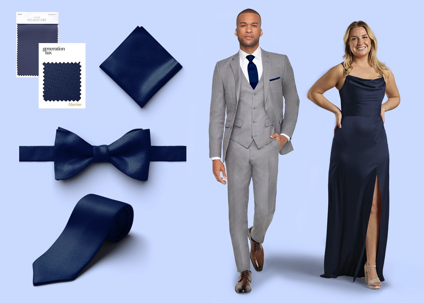Generation Tux and David's Bridal Marine accessories and dress
