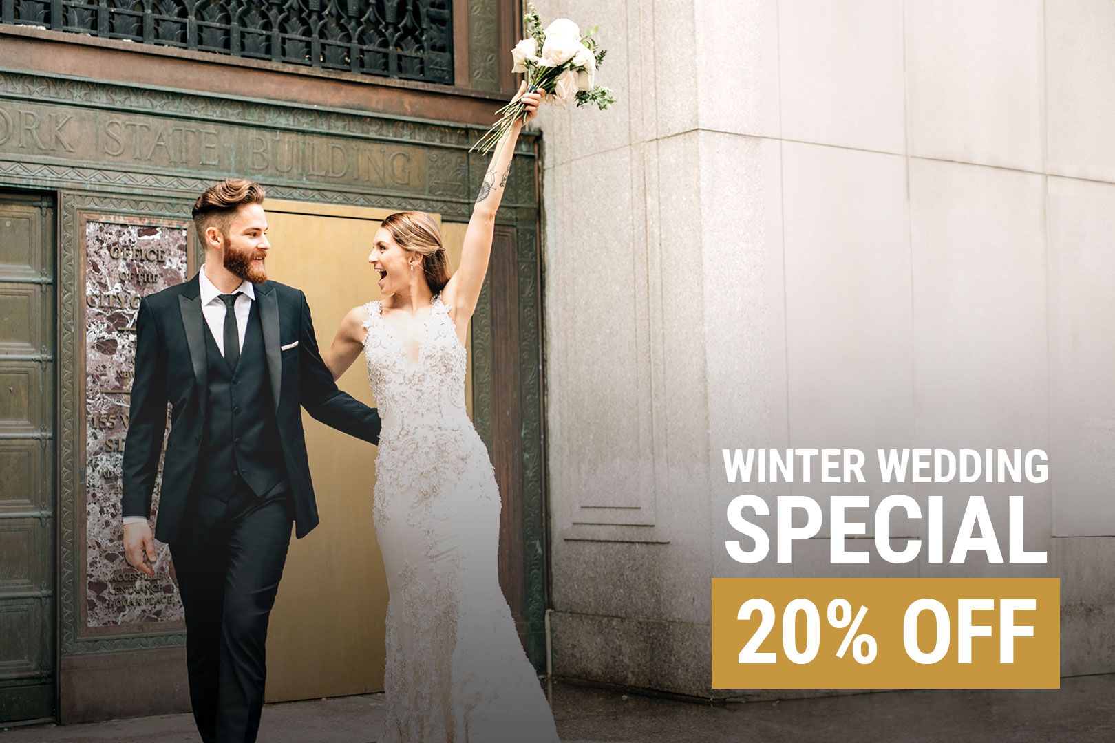 Winter Wedding Special 20% off on all suit and tuxedo rentals for your entire party.